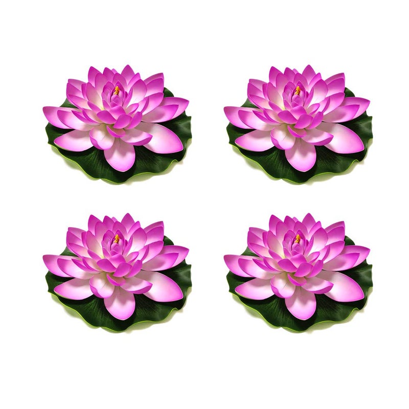 Superdream 4PCS Large Artificial Floating Lotus Flowers, Home Garden Pond Aquarium Wedding Decor (7inch) (Purple) - Image 1
